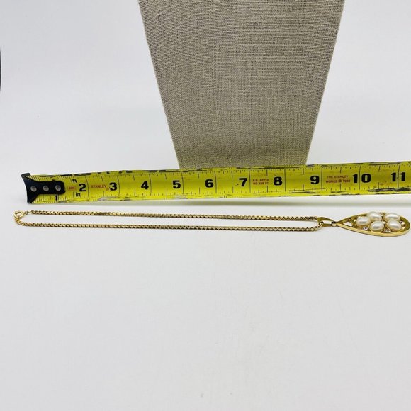 Faux Pearl Teardrop Charm Necklace Gold Tone Rhinestones Nature Garden Trees - Picture 6 of 7